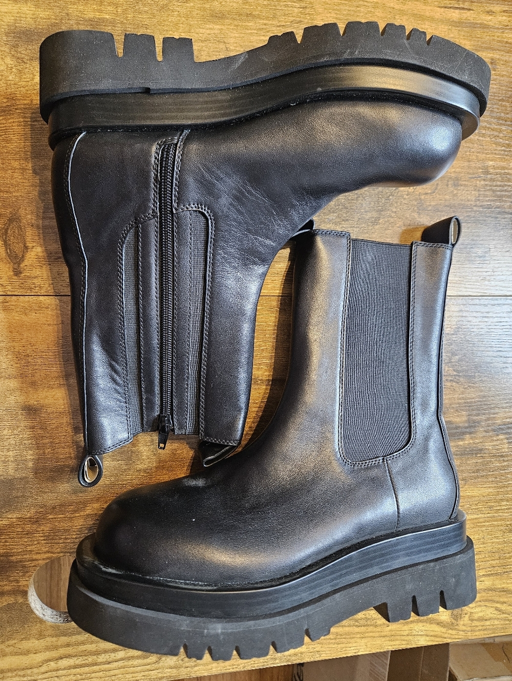 Jeffrey Campbell Tanked Womens Size 10 Chelsea Boots Black Leather Platform NEW